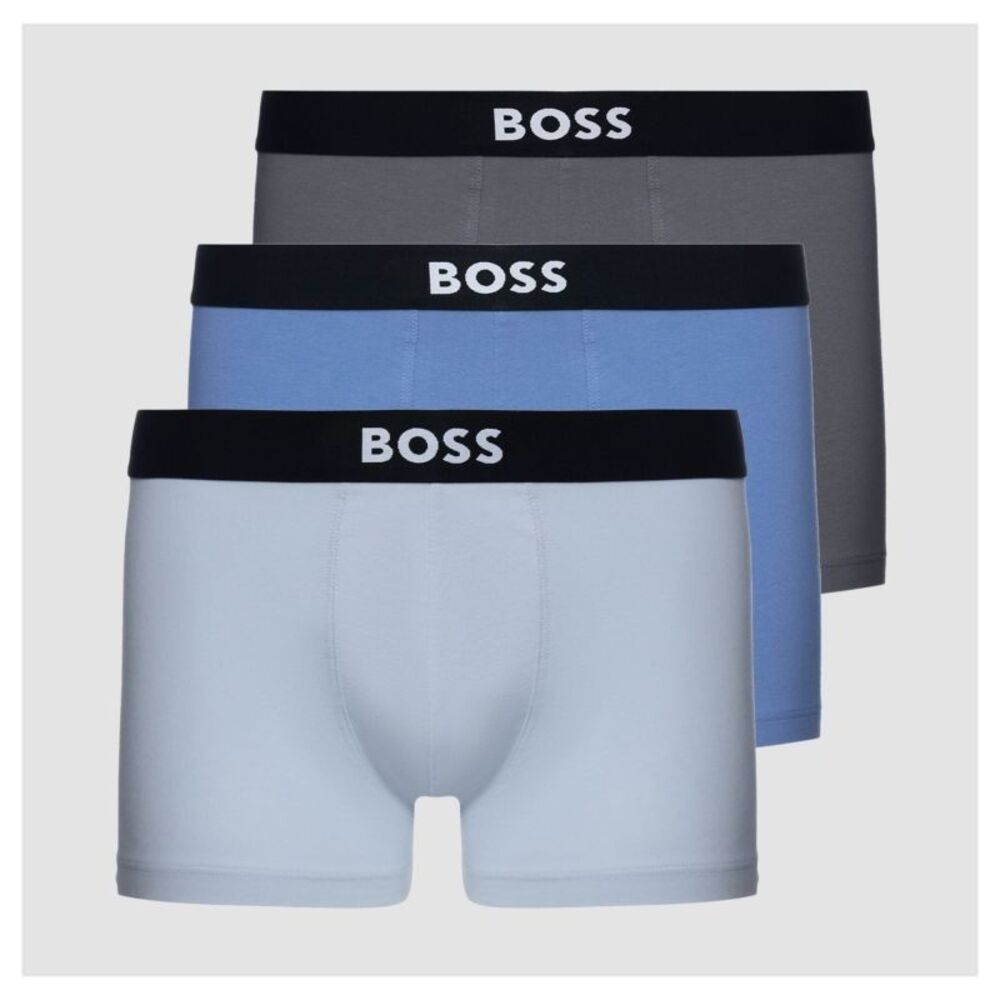 HUGO BOSS Boxer Briefs Mens Small Blue Grey 3-Pack Cotton Trunk Stretch Logo